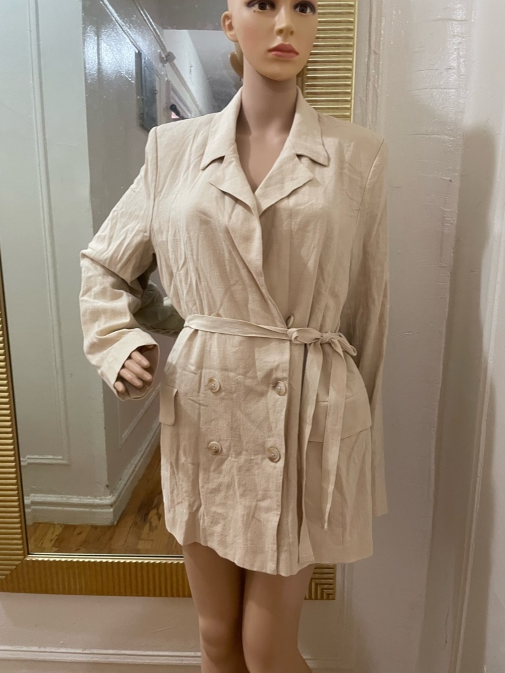Free People Beige Double-Breasted Blazer Jacket - Picture 2 of 16
